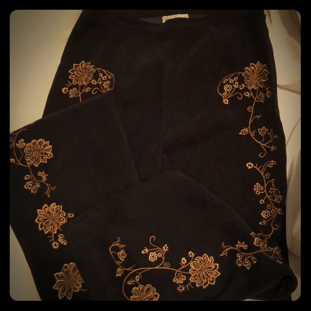 Victor Costa black embroidered slacks.